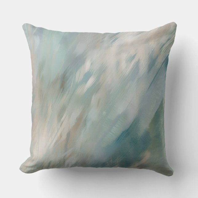 Soft Turquoise Blue Beige Abstract Print Throw Pillow (Front)