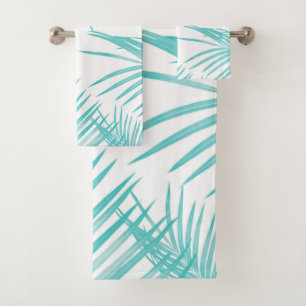 Soft Turquoise Leaves Dream #1 #tropical #decor  Bath Towel Set