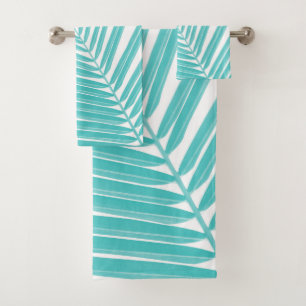 Soft Turquoise Palm Leaf Dream #2 #tropical #wall  Bath Towel Set