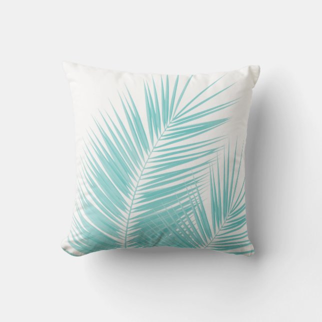 Soft Turquoise Palm Leaves Dream #1 Throw Pillow (Front)