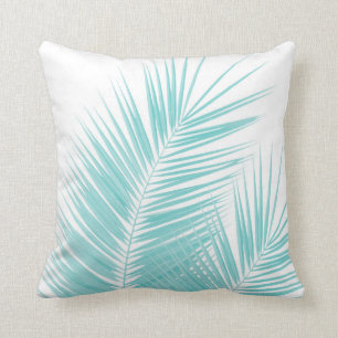 Soft Turquoise Palm Leaves Dream #1 Throw Pillow