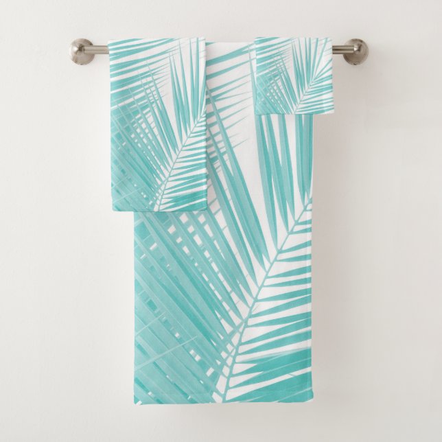Soft Turquoise Palm Leaves Dream #1a  Bath Towel Set (Insitu)