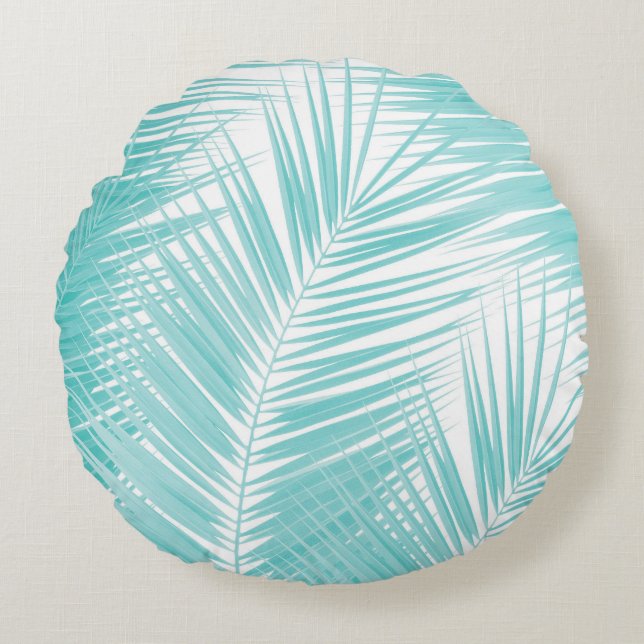 Soft Turquoise Palm Leaves Dream #1a  Round Pillow (Front)
