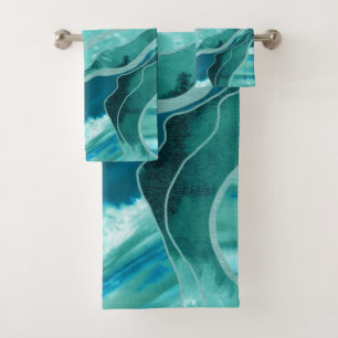 Soft Turquoise Teal Marble Agate Glam #1 #decor  Bath Towel Set