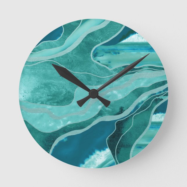 Soft Turquoise Teal Marble Agate Glam #1 #decor  Round Clock (Front)