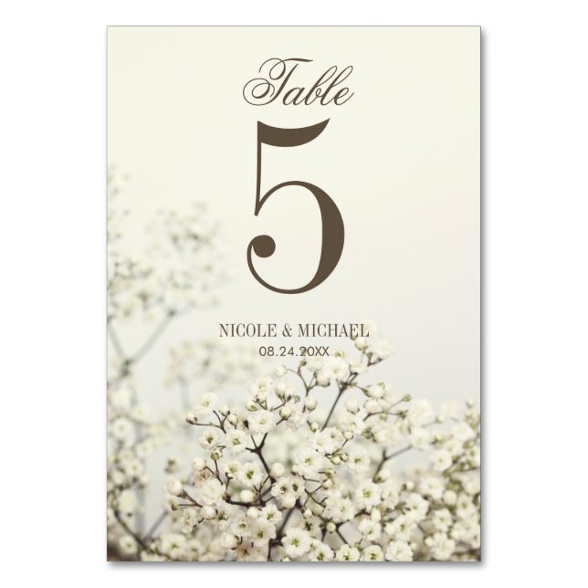 Soft Vintage Baby's Breath Wedding Table Number (Front)
