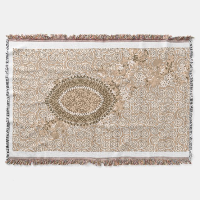 Soft Vintage Botanical Neutral Home Accent Throw Blanket (Front)