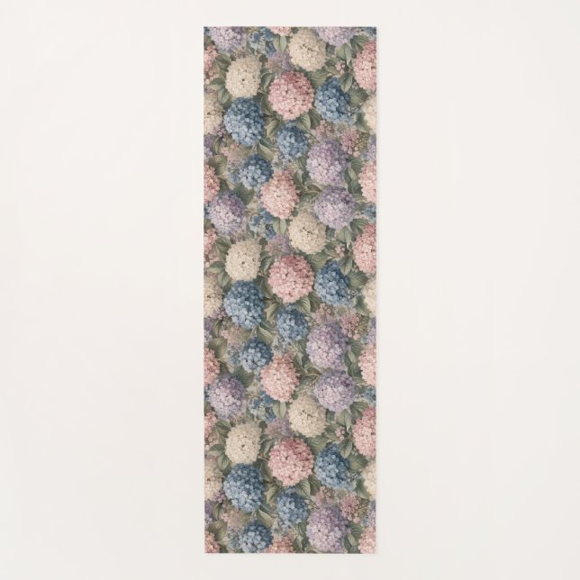 Soft Vintage Hydrangea Cluster Artwork Yoga Mat (Front)