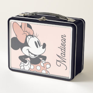 Soft Vintage Minnie Mouse Polka Dot Charm Metal Lunch Box
