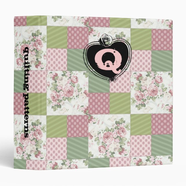 soft vintage roses patchwork quilting pattern binder (Front/Spine)