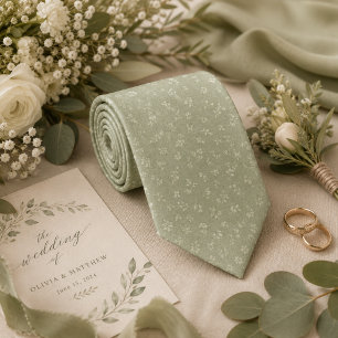 Soft Vintage Sage Green Floral  Tie