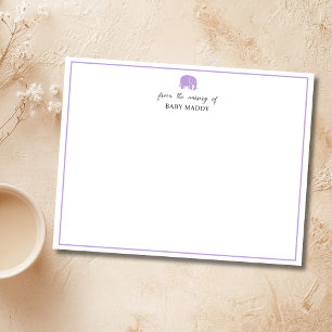 Soft Violet Elephant Nursery Stationery Note Card