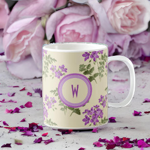 Soft Violet Pattern on Pale Yellow Coffee Mug