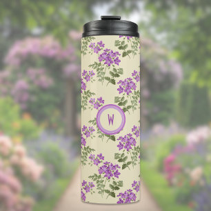 Soft Violet Pattern on Pale Yellow Thermal Tumbler