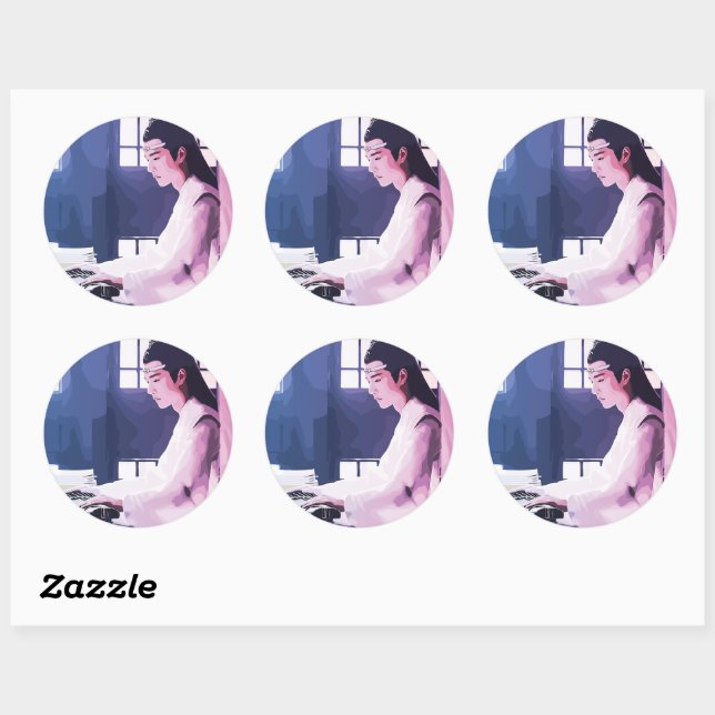 Soft Wangji Playing the Zither Classic Round Sticker (Sheet)