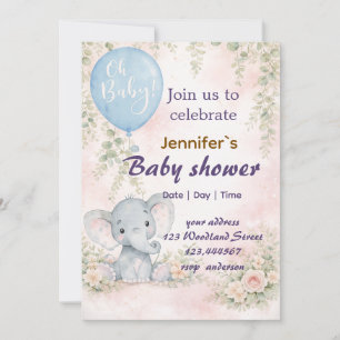 soft water colour floral teddy bear  Invitation