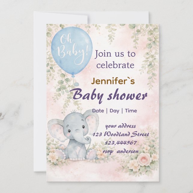 soft water colour floral teddy bear  Invitation (Devant)
