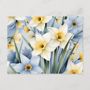Soft Watercolor Background with Delicate Daffodil Postcard