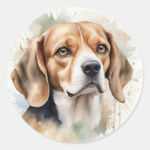 Soft Watercolor Beagle Portrait with Fluid Classic Round Sticker