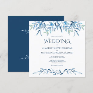 Soft Watercolor Blue Branches Wedding Invitation