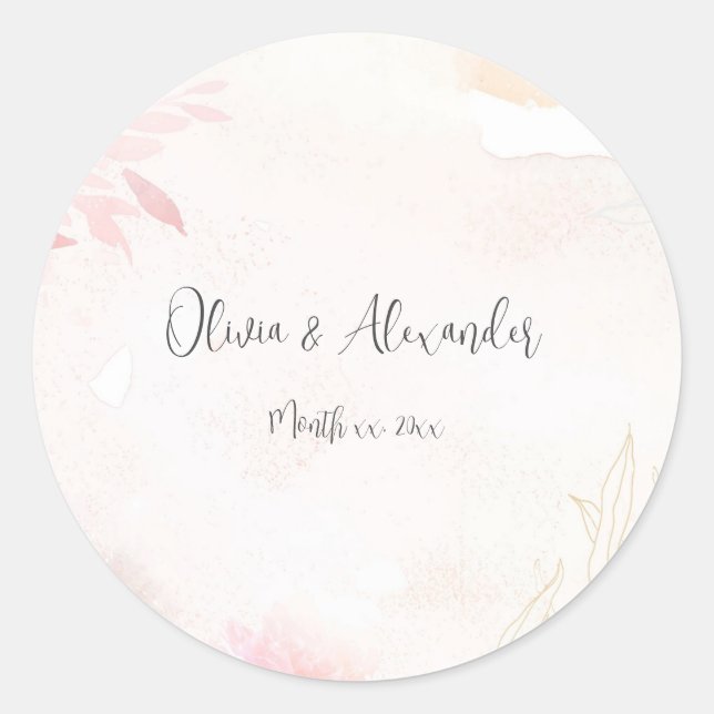 Soft Watercolor Blush Floral Wedding Classic Round Sticker (Front)