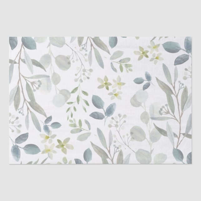Soft Watercolor Botanical Greenery Eucalyptus Tissue Paper (Front)