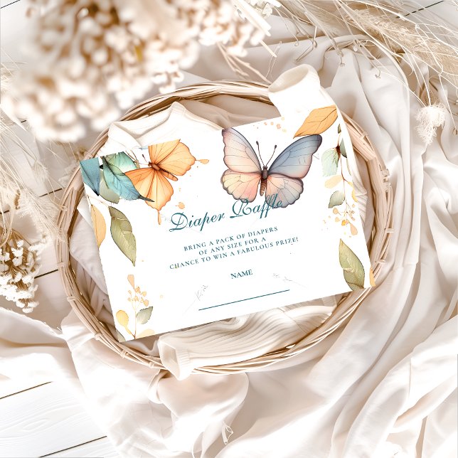 Soft Watercolor Butterfly Diapper Raffle Enclosure Card (Creator Uploaded)