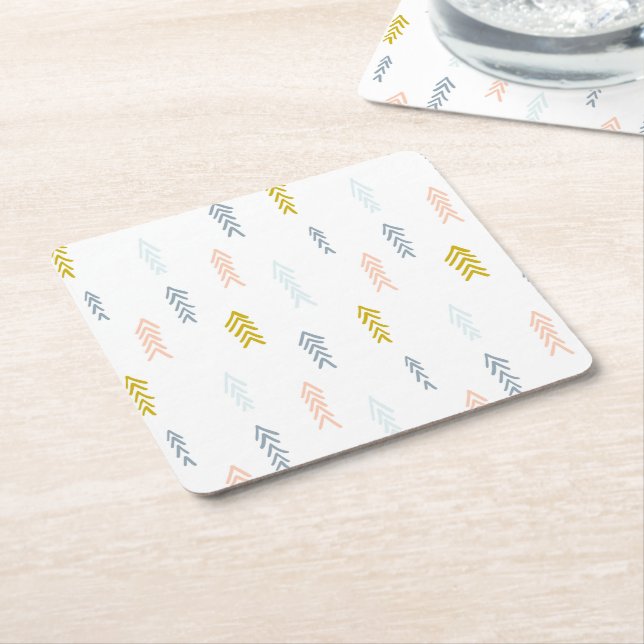 Soft Watercolor Chevron Pattern Square Paper Coaster (Angled)