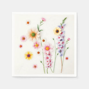 Soft Watercolor Daisies Delphiniums  Napkin