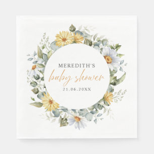 Soft Watercolor Daisy Wildflowers Baby Shower Napkin