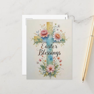 Soft Watercolor Easter Blessings  Holiday Postcard