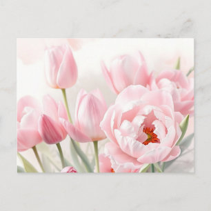 Soft Watercolor Floral Background with Tulips  Postcard