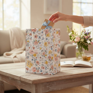 Soft Watercolor Floral Botanical Pattern Medium Gift Bag