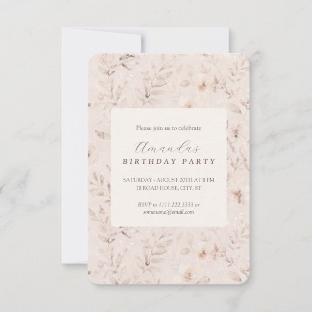 Soft watercolor floral neutral beige invitation (Front)