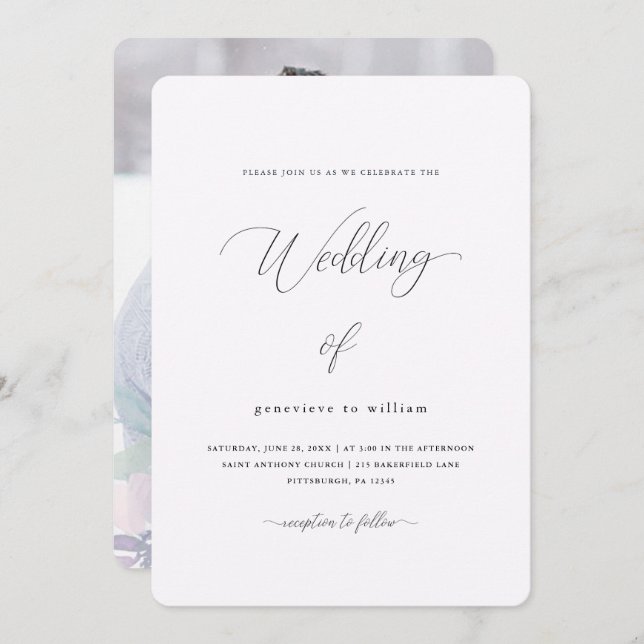 Soft Watercolor Floral Overlay Photo Wedding Invitation (Front/Back)