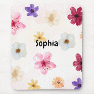 Soft Watercolor Floral Personalized Name Mousepad