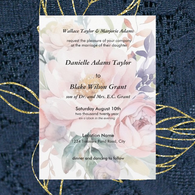 Soft Watercolor Floral Pink Purple Parents Wedding Invitation (Creator Uploaded)