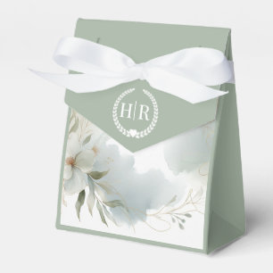 Soft Watercolor Floral Sage Green Wedding Favor Box