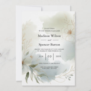 Soft Watercolor Floral Sage Green Wedding Invitation