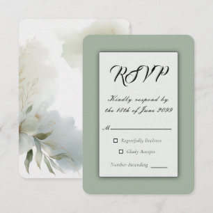 Soft Watercolor Floral Sage Green Wedding RSVP Card