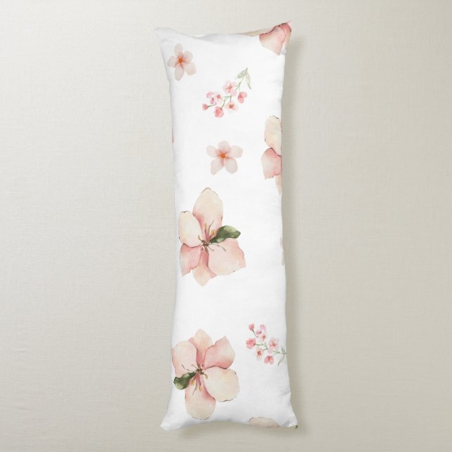 Soft Watercolor Floral Seamless Pattern Body Pillow (Back (Vertical))