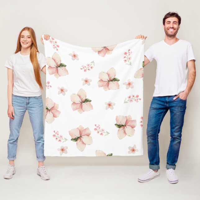 Soft Watercolor Floral Seamless Pattern Fleece Blanket (In Situ)