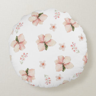 Soft Watercolor Floral Seamless Pattern Round Pillow