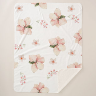 Soft Watercolor Floral Seamless Pattern Sherpa Blanket