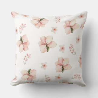 Soft Watercolor Floral Seamless Pattern Throw Pillow