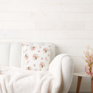 Soft Watercolor Floral Seamless Pattern Throw Pillow