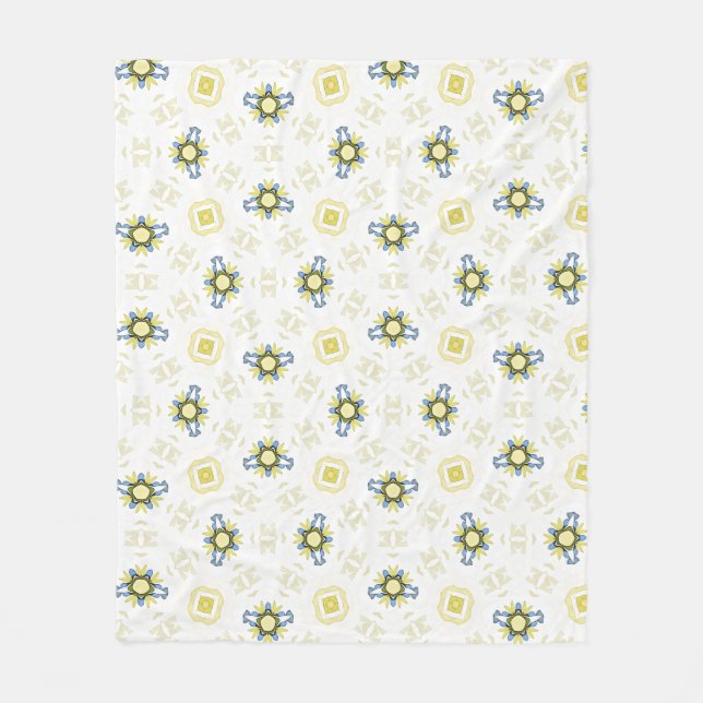 Soft Watercolor Floral Tile Pattern Fleece Blanket (Front)