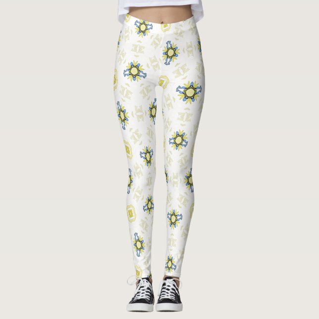 Soft Watercolor Floral Tile Pattern Leggings (Front)