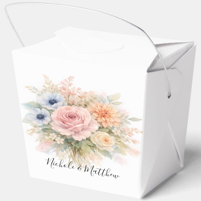 Soft Watercolor Floral Wedding Favor Box (Back)