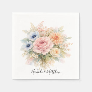 Soft Watercolor Floral Wedding Napkin